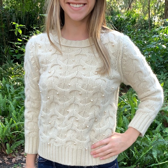 Ann Taylor Womens Wool Sweater with Pearl Accents